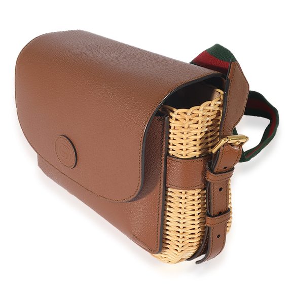Gucci Brown Leather & Wicker Small Messenger Bag - Picture 2 of 7